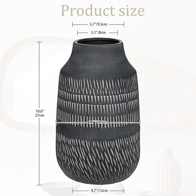 Matte Black Ceramic Vase 27cm Tall Modern Scandinavian Decor for Pampas
