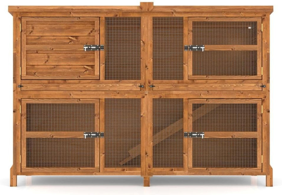 6ft Double Rabbit Hutch Large Outdoor Wooden Cage Multi Level Secure