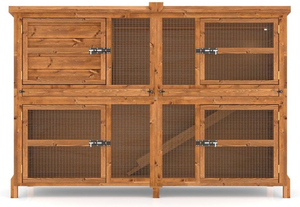 6ft Double Rabbit Hutch Large Outdoor Wooden Cage Multi Level Secure