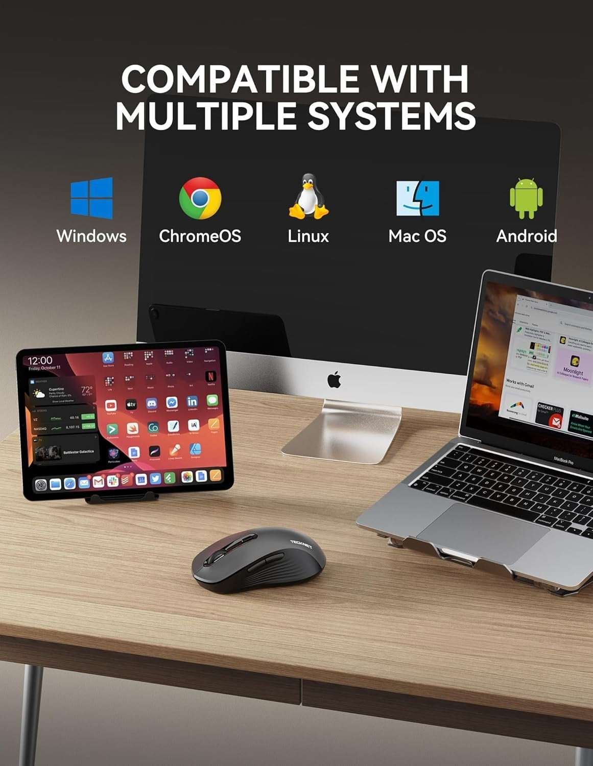 Ultra Quiet Wireless Mouse Multi Device Bluetooth USB 4800 DPI Office