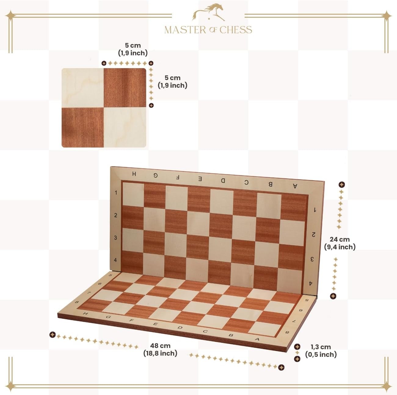 48cm Inlaid Folding Wooden Chess Board – Premium Sycamore Tournament Board