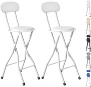 Blue Folding Bar Stool Faux Leather Padded Metal Frame High Chair