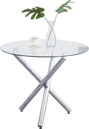Round Glass Dining Table 90cm Silver 3-Leg Tempered Metal Modern
