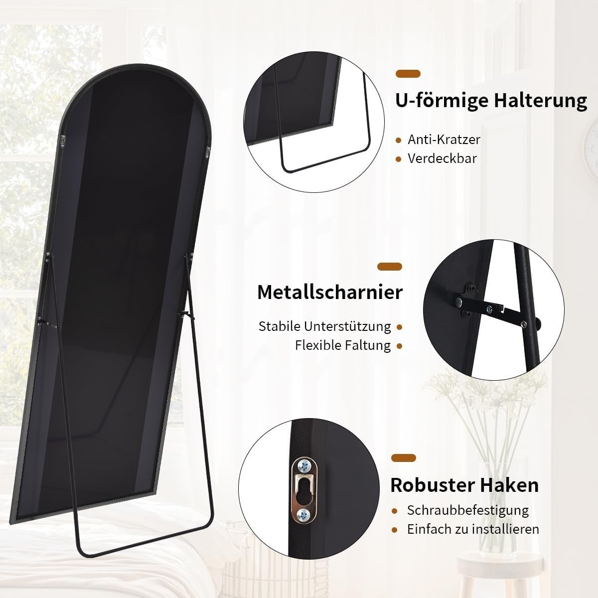 Full Length Arch Mirror 171x76cm Wall Leaning Floor Standing Dressing