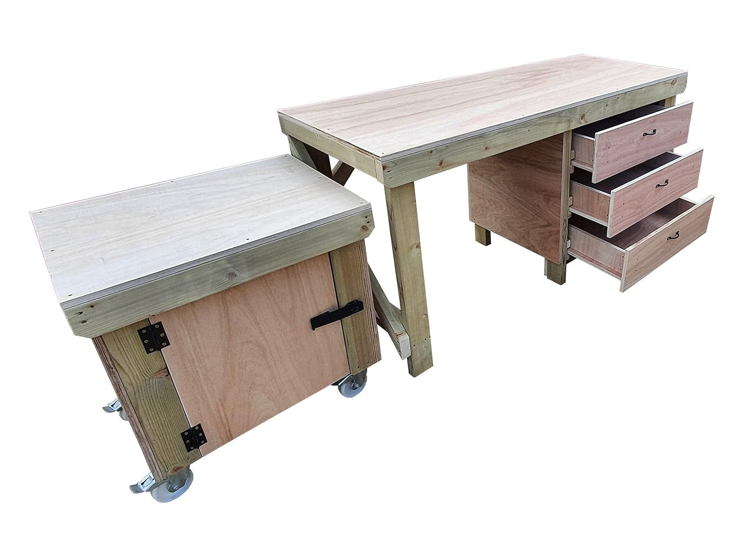 5ft Heavy Duty Wooden Workbench with Drawers & Lockable Cupboard – 18mm Top