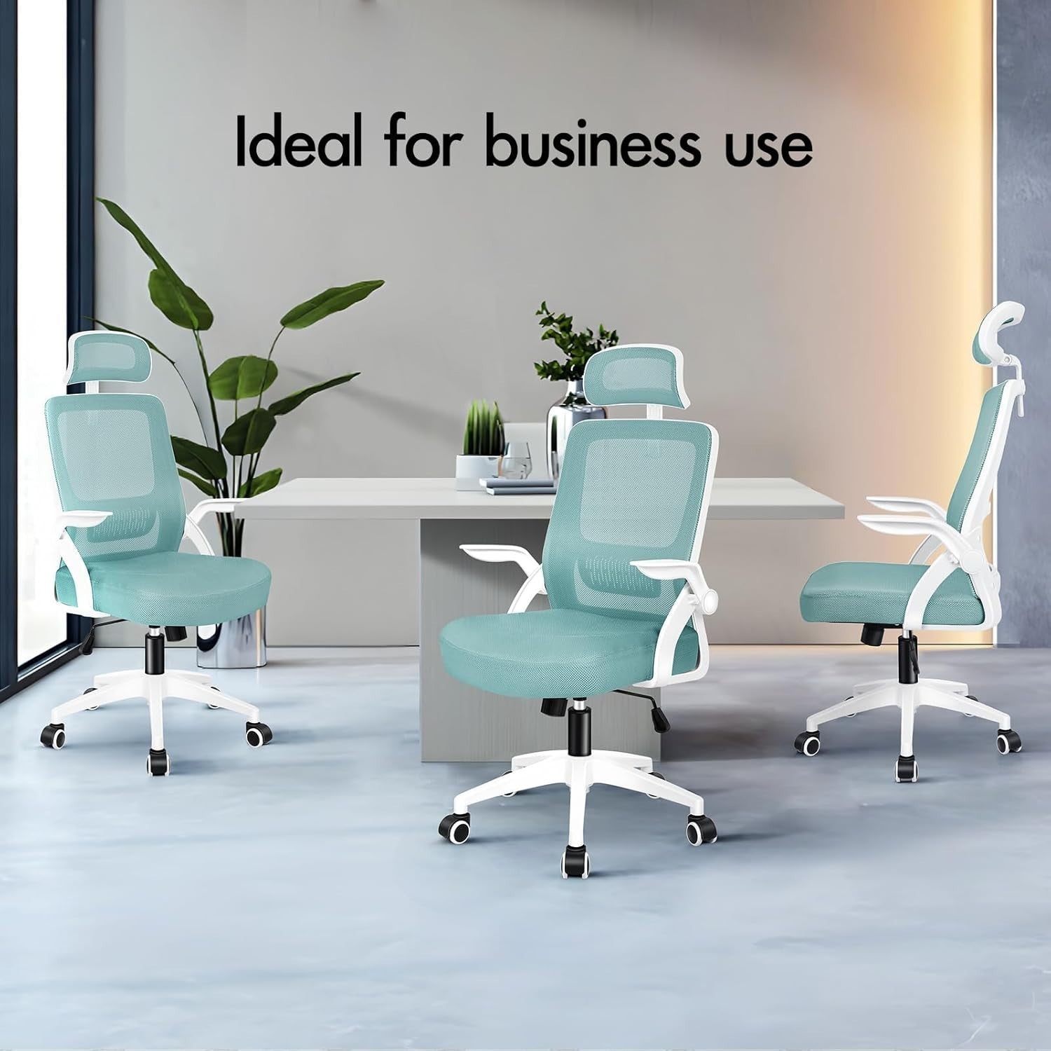 Ergonomic Office Chair Mesh Back Flip-up Arms High Back Lumbar Support Cyan