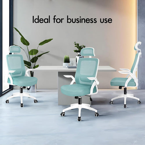 Ergonomic Office Chair Mesh Back Flip-up Arms High Back Lumbar Support Cyan