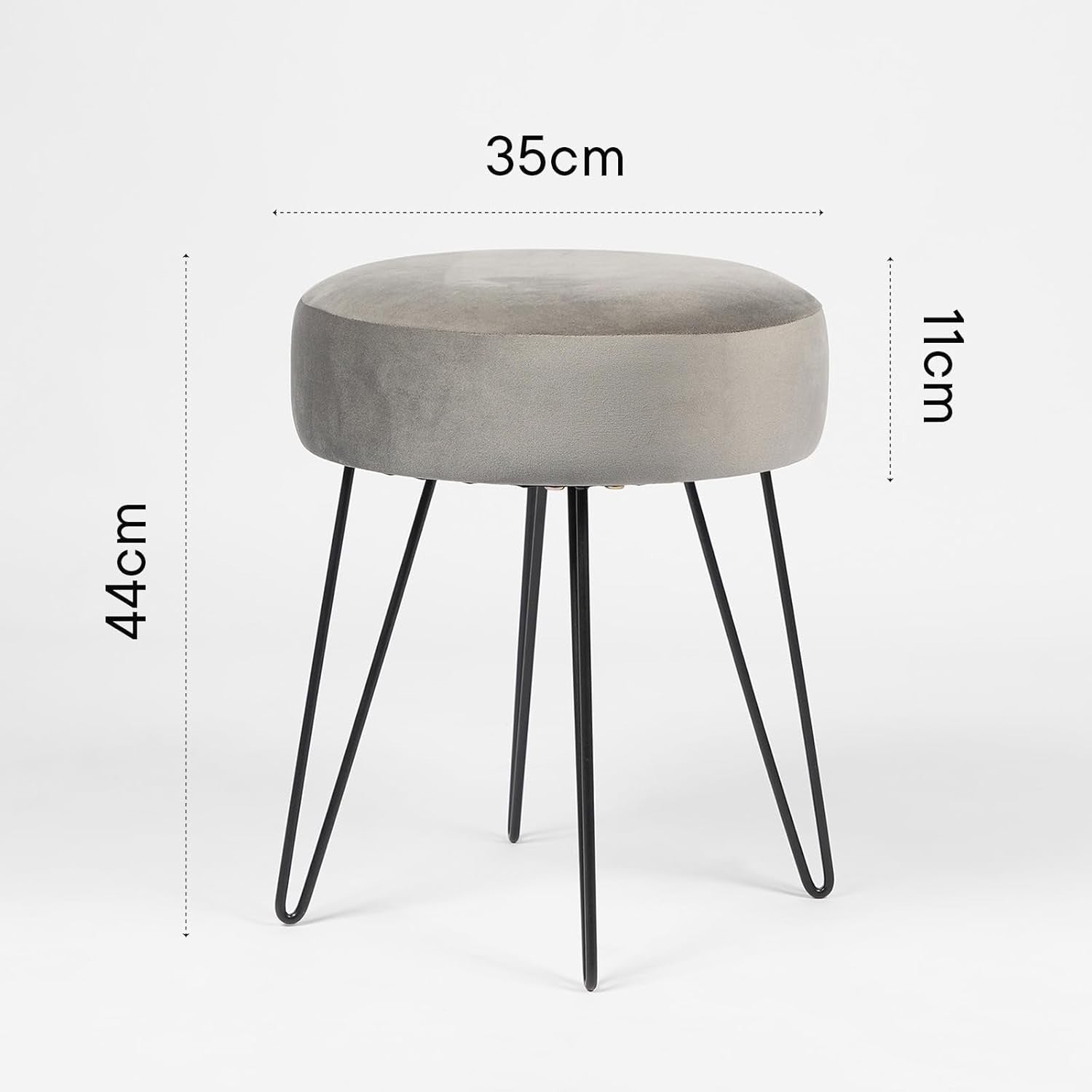 Charcoal Grey Velvet Round Stool Hairpin Leg Vanity Seat Footrest