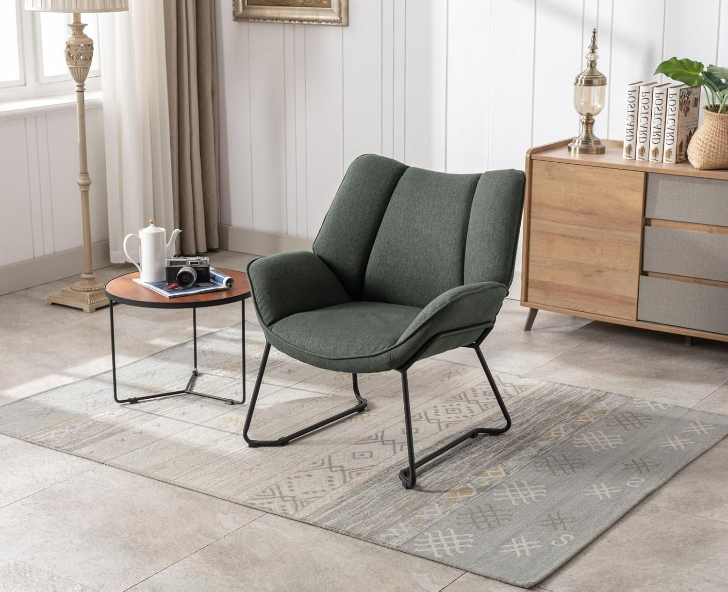 Green Linen Accent Armchair Tub Chair for Living Room Bedroom Modern