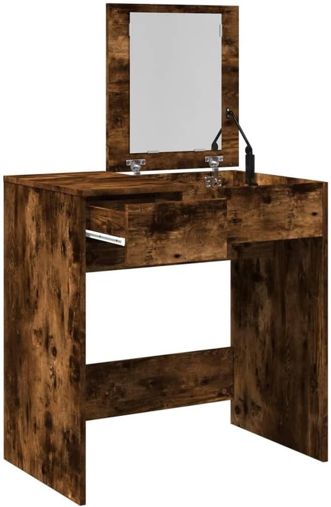 Modern Makeup Vanity Dressing Table Desk Mirror Storage Drawer Wood Smoked Oak