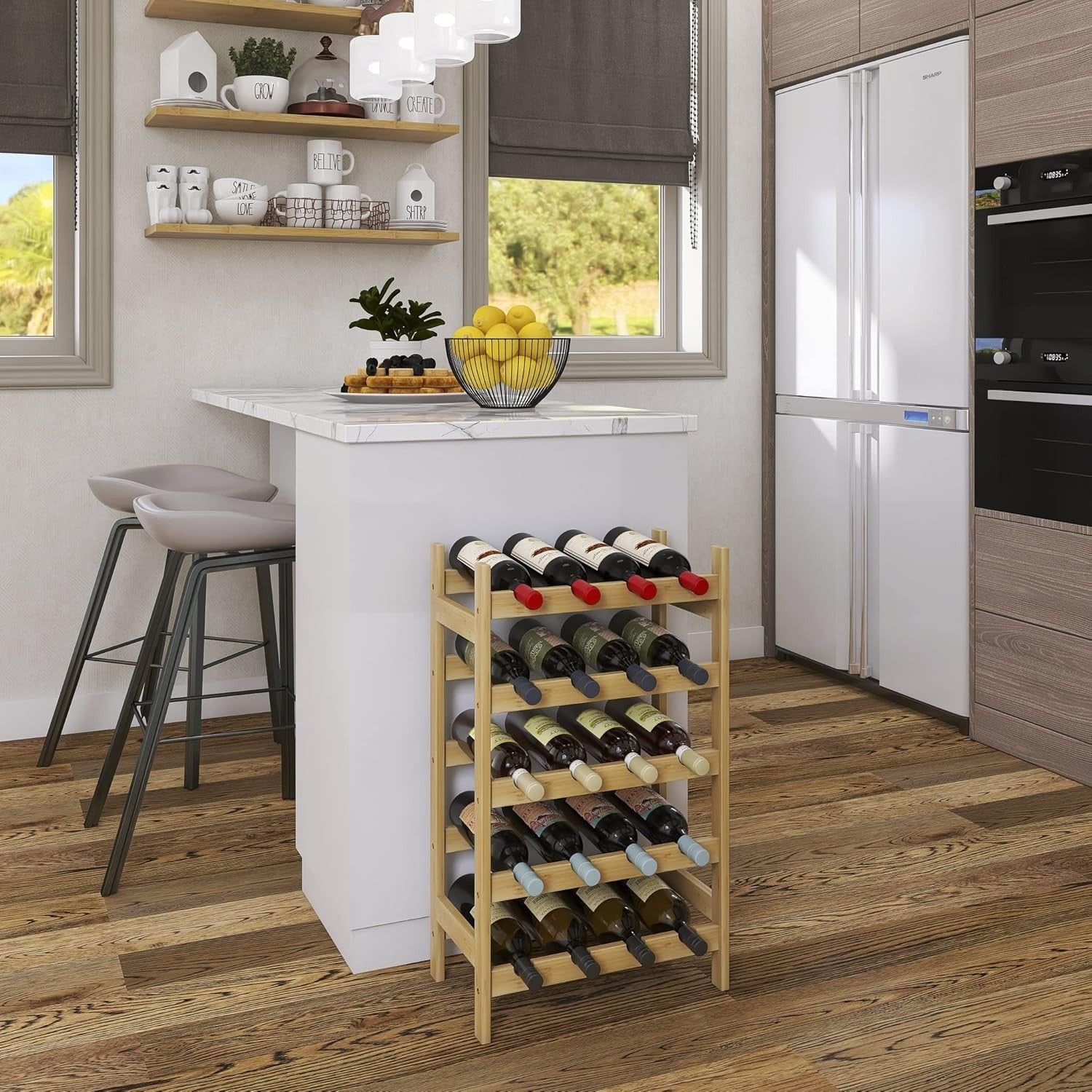5 Tier Wooden Wine Rack 20 Bottle Storage Shelf Free Standing Natural Wood