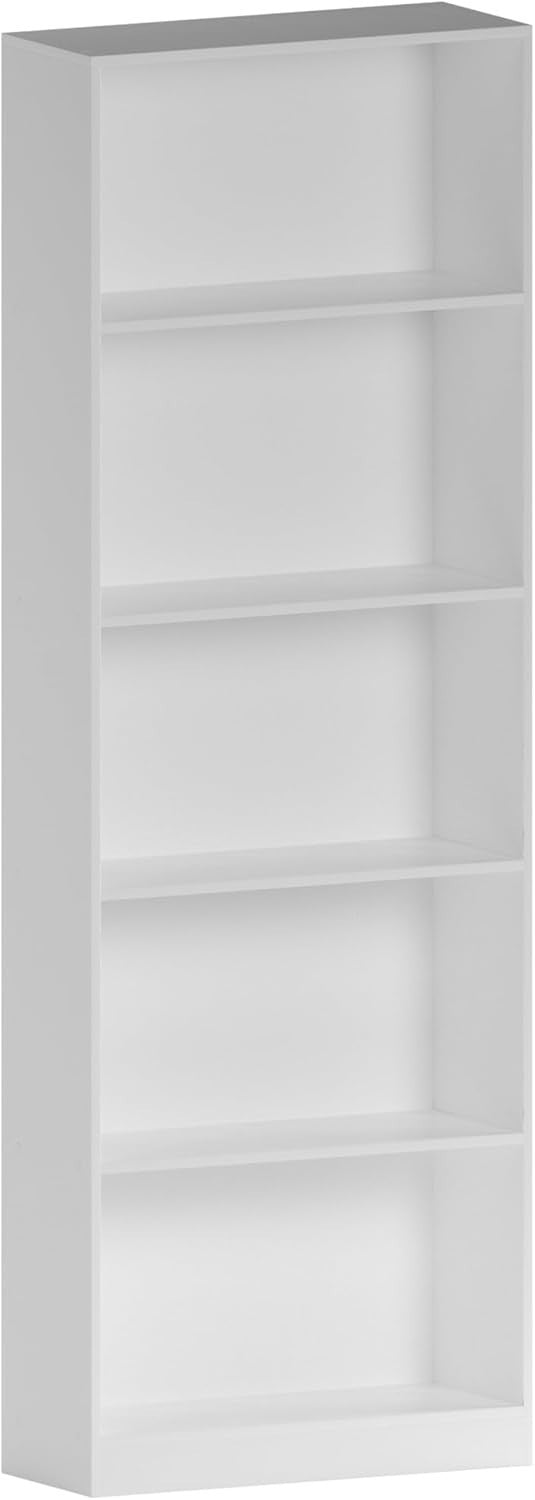 5 Tier White Wooden Bookcase Modern Storage Display Shelf for Living Room