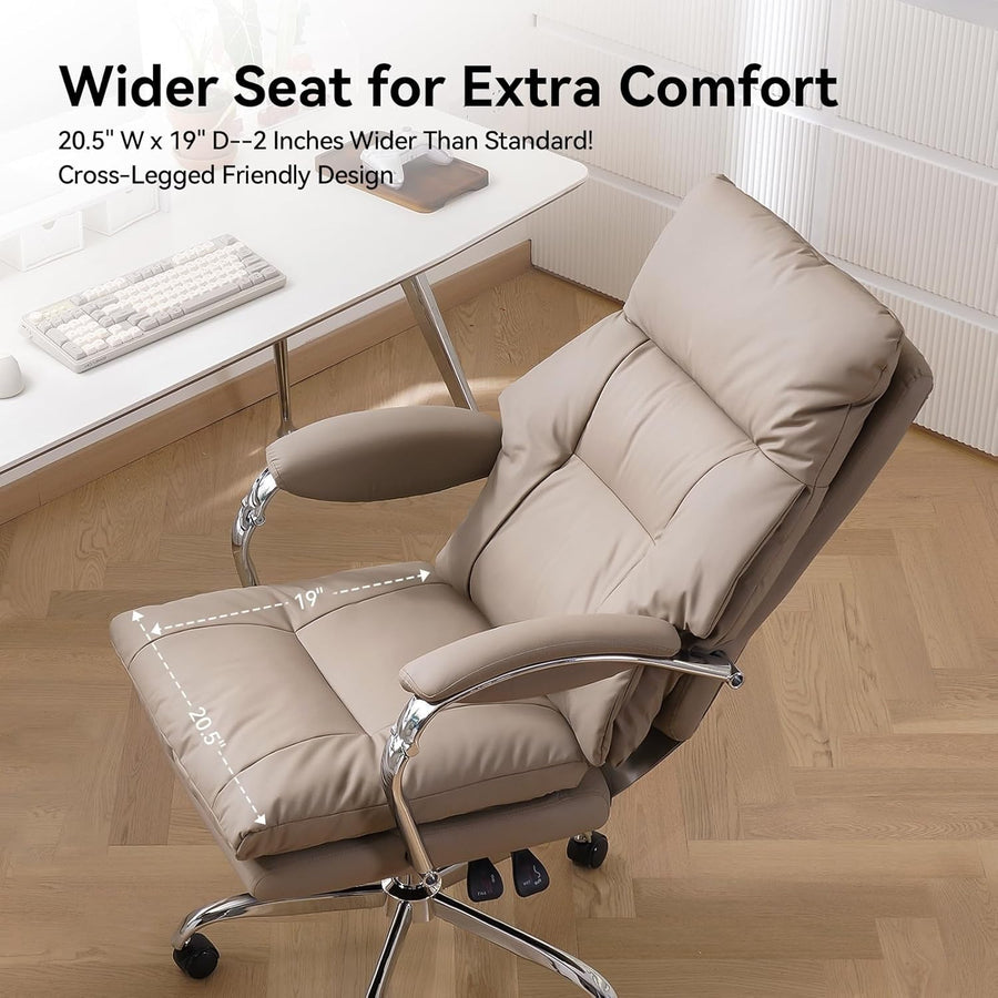 Khaki High Back Office Chair Reclining Executive Desk Chair w/Footrest Pillow
