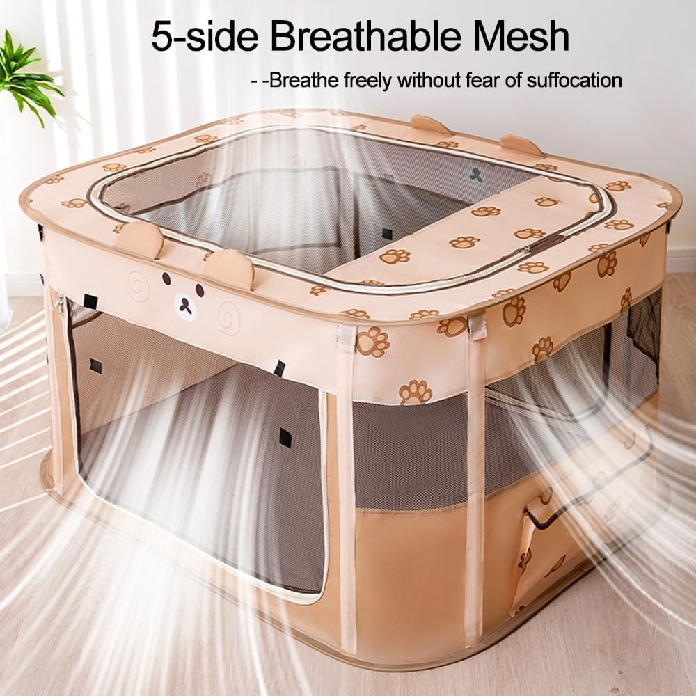 XL Foldable Pet Playpen Portable Dog Cat Kennel Tent Indoor Outdoor Mesh Brown