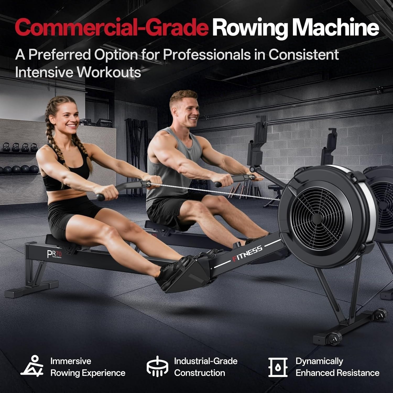 Air Rowing Machine 10-Level Resistance Bluetooth Smart Monitor Foldable 158KG