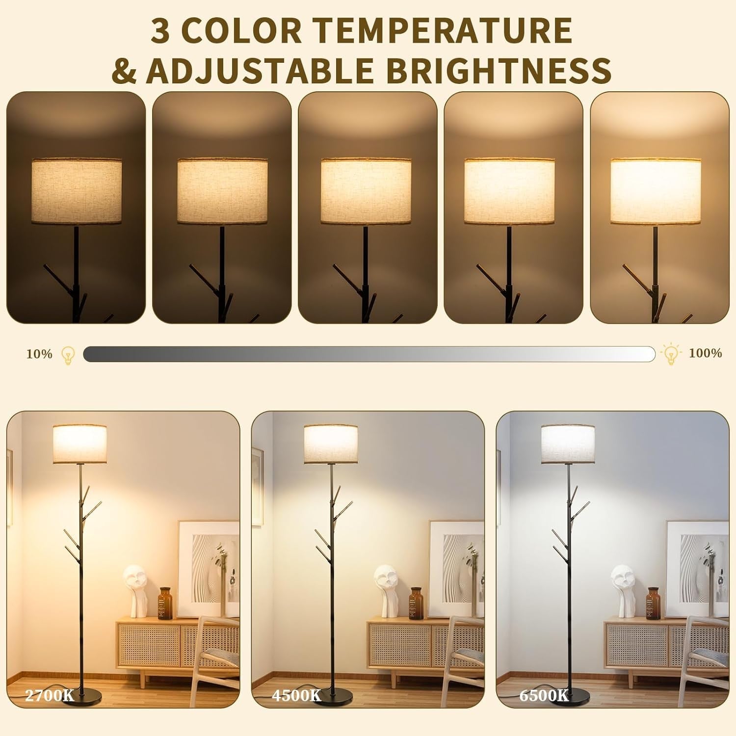 Floor Lamp with Coat Rack Remote App Dimmable Tall Standing Light