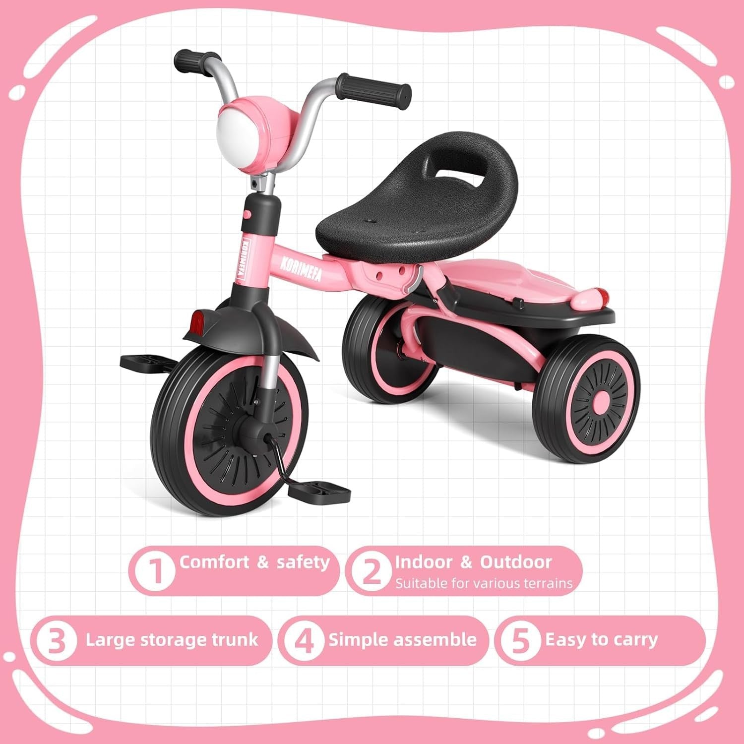 Kids Tricycle Foldable Toddler Trike Balance Bike w Basket 1-5 Years