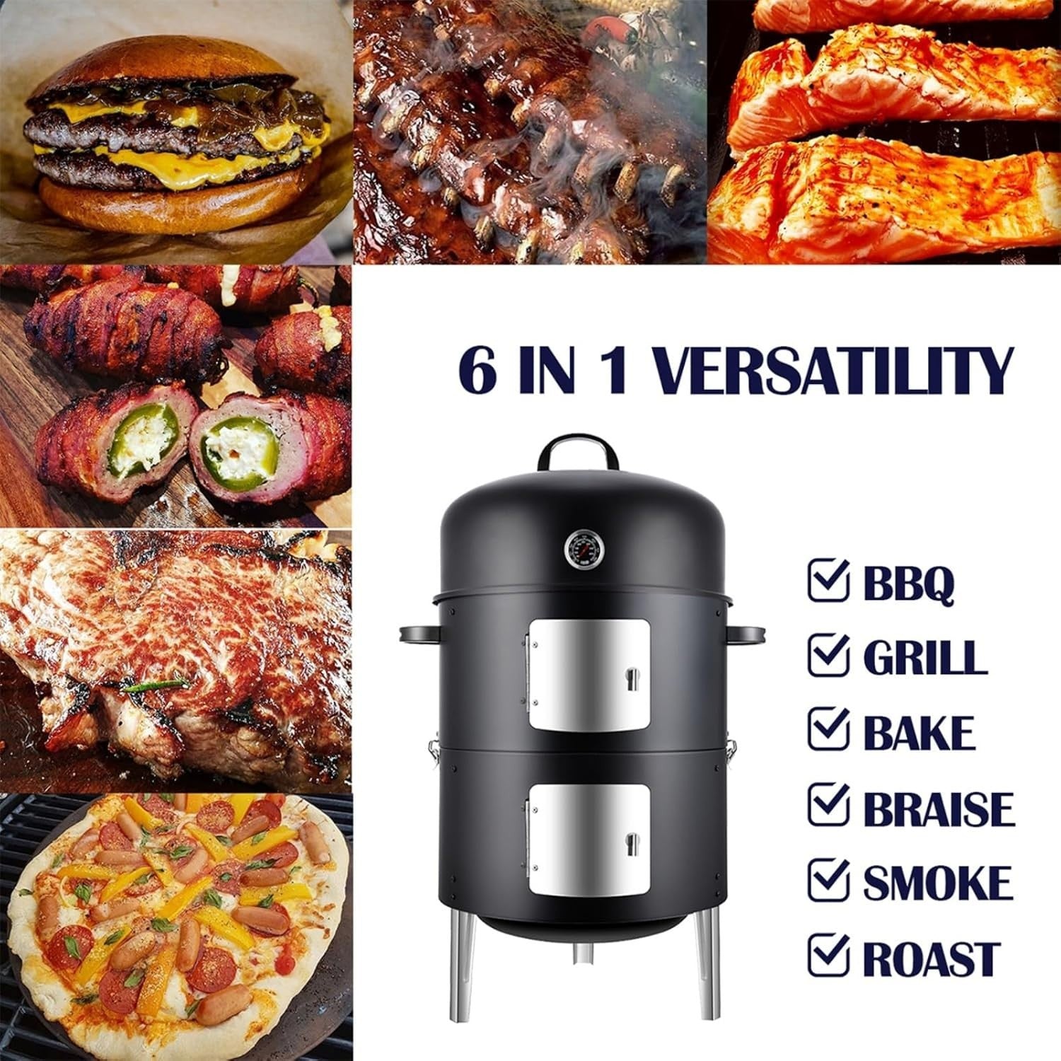3-in-1 Charcoal BBQ Smoker Grill | Heavy Duty Outdoor Drum | Adjustable Air Vent
