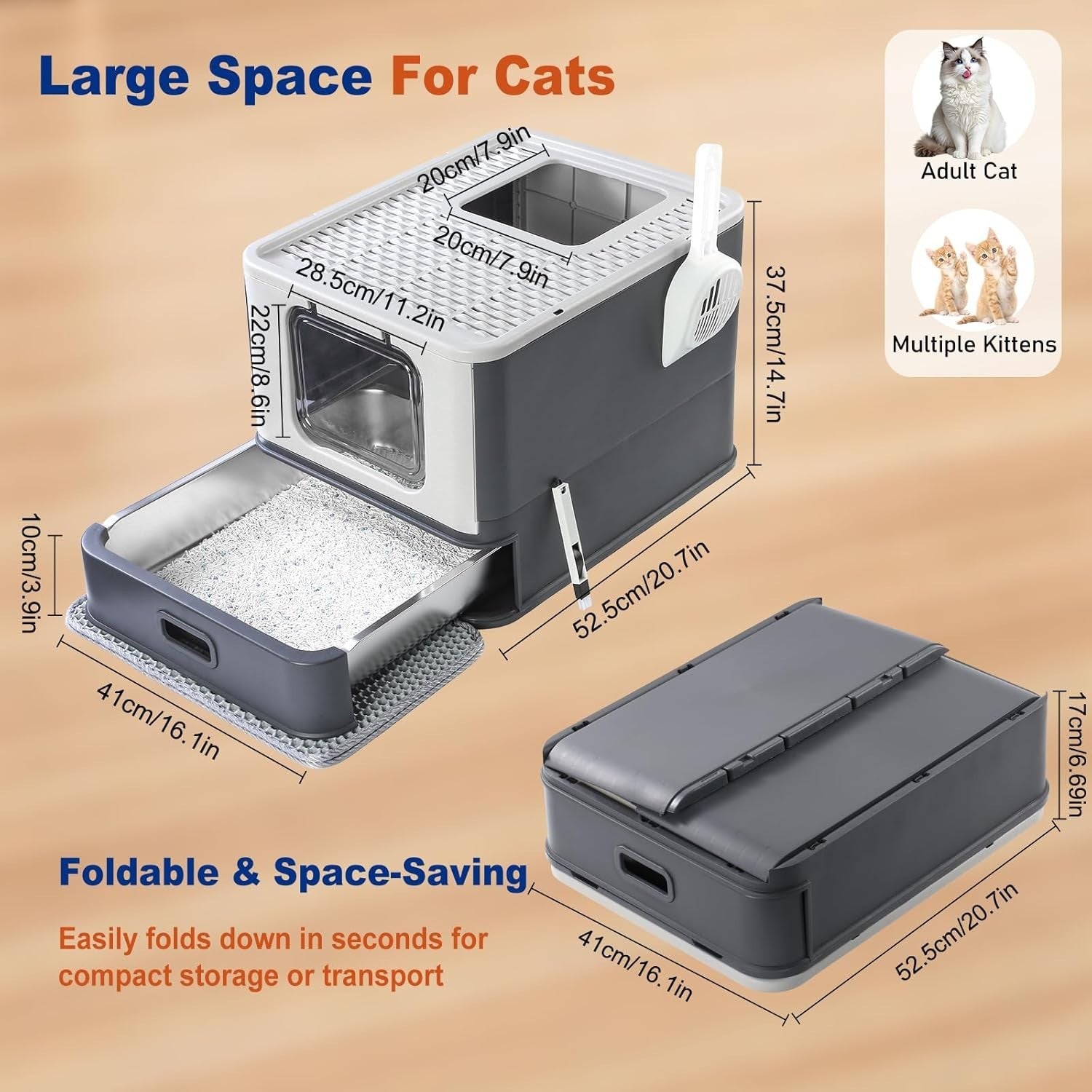 Stainless Steel Cat Litter Box Covered Drawer Top Entry Anti Leak Tray