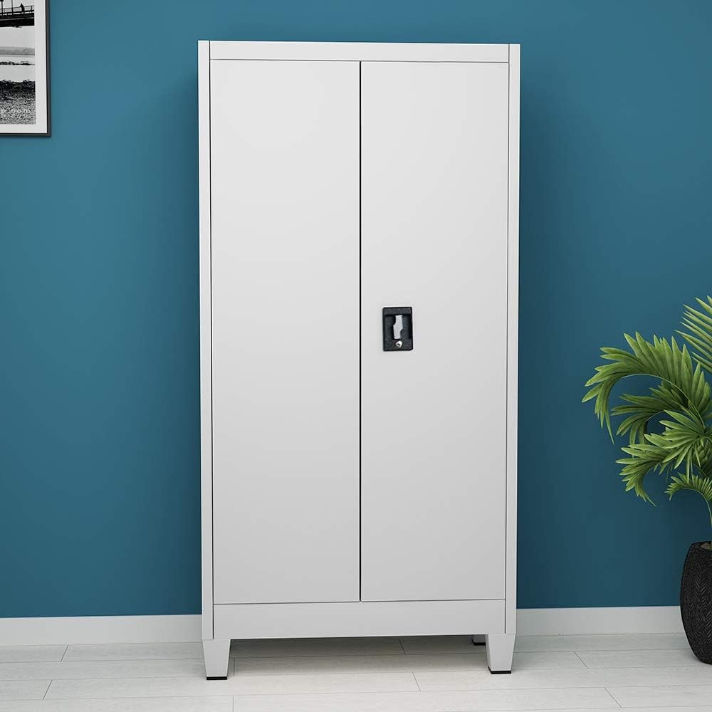 Metal Office Storage Cabinet 2 Door Cupboard with Shelves 90x40x180cm