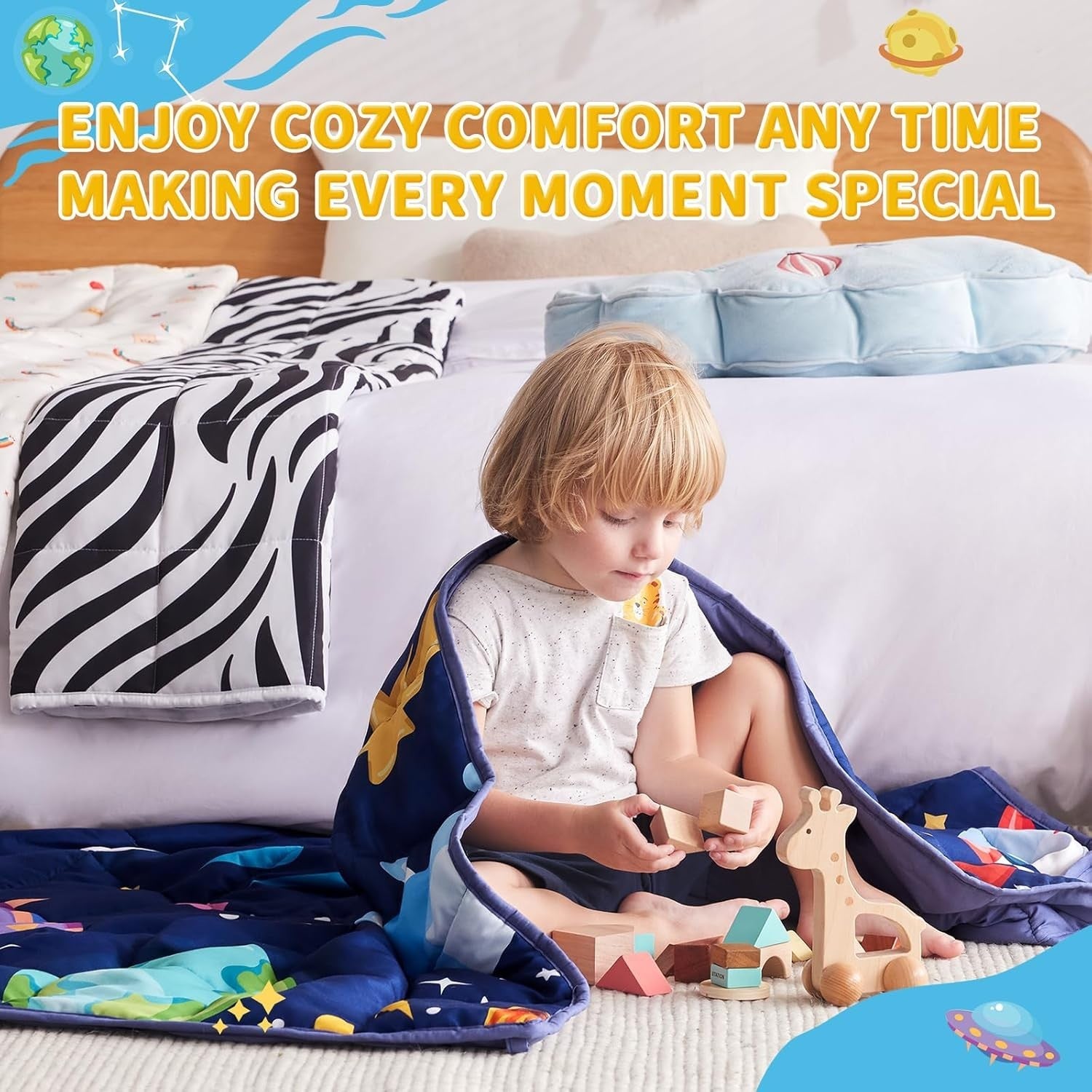 Kids Weighted Blanket 40x60in 7lbs Breathable Cooling Throw Blue Aerospace