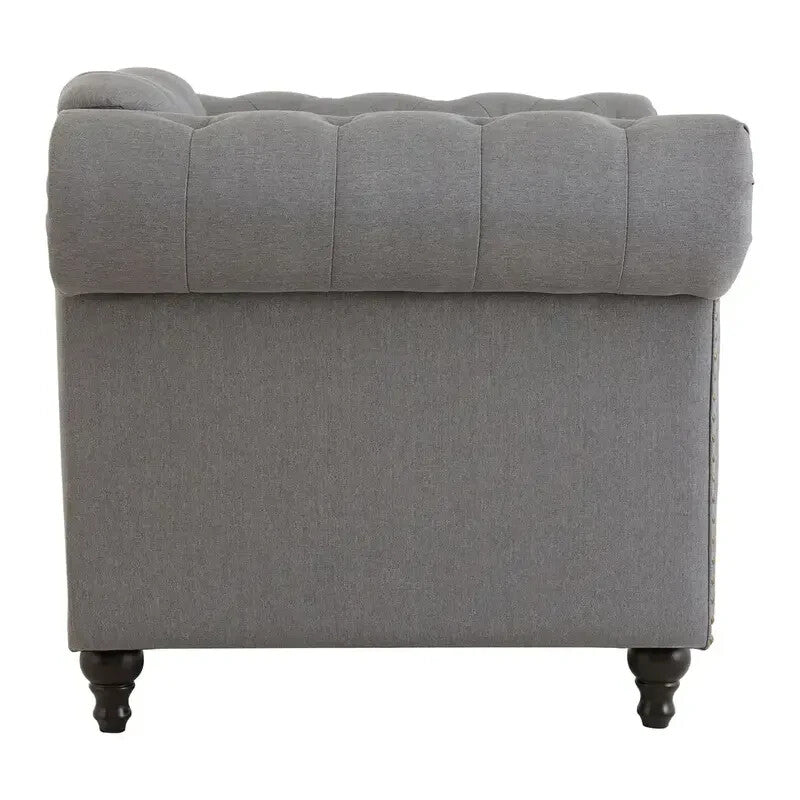 Grey Chesterfield Armchair – Button Tufted Fabric Chair, Classic Accent