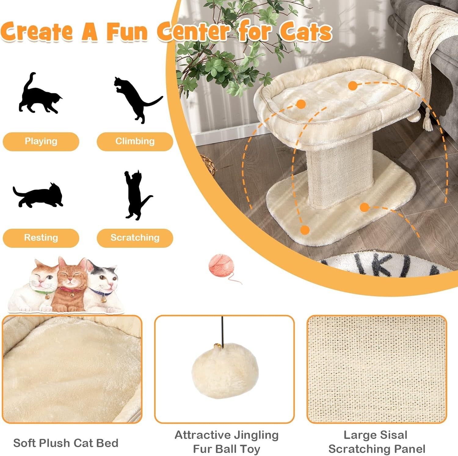 Cat Tree for Kittens Plush Perch Scratching Post Indoor Cat Bed Tower