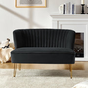 Black Velvet 2 Seater Sofa with Gold Legs Compact Loveseat for Lounge Flat