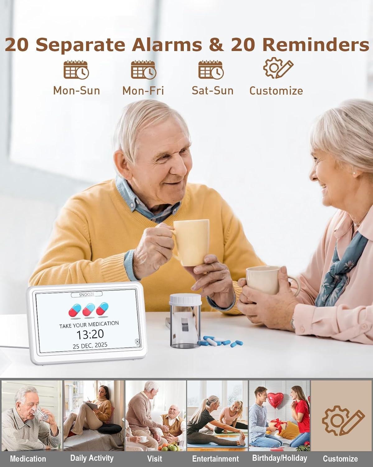 Large Dementia Digital Clock Big Display Day Date Time Alarms Elderly