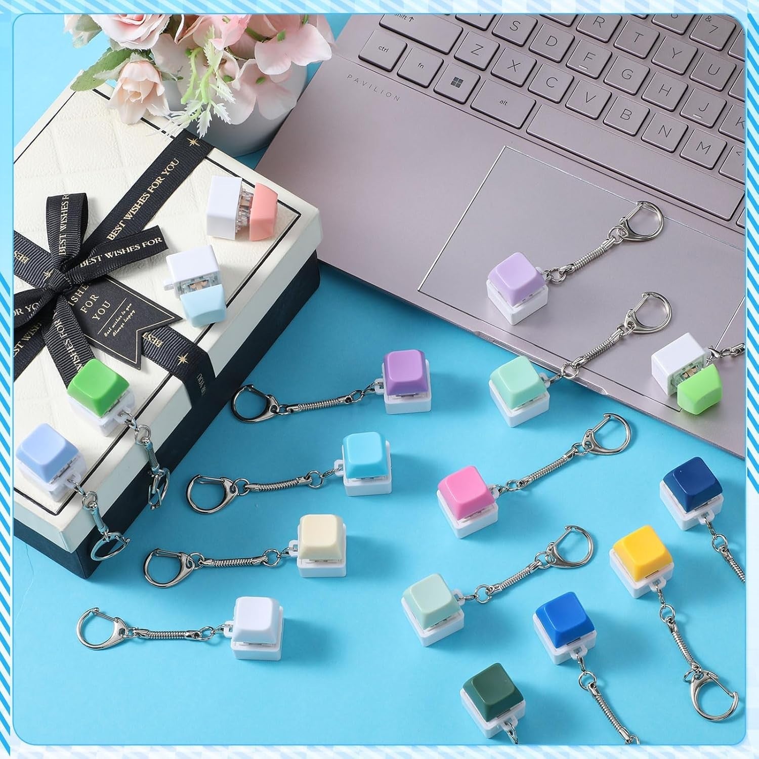 24pcs Keyboard Clicker Fidget Keychain Mechanical Stress Relief Toy
