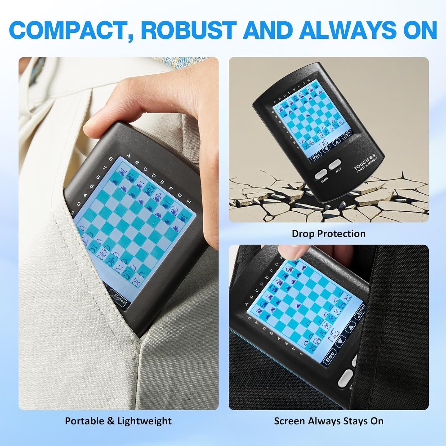 Portable 8-in-1 Electronic Chess Computer | HD Touch Screen | 220+ Games | Trave
