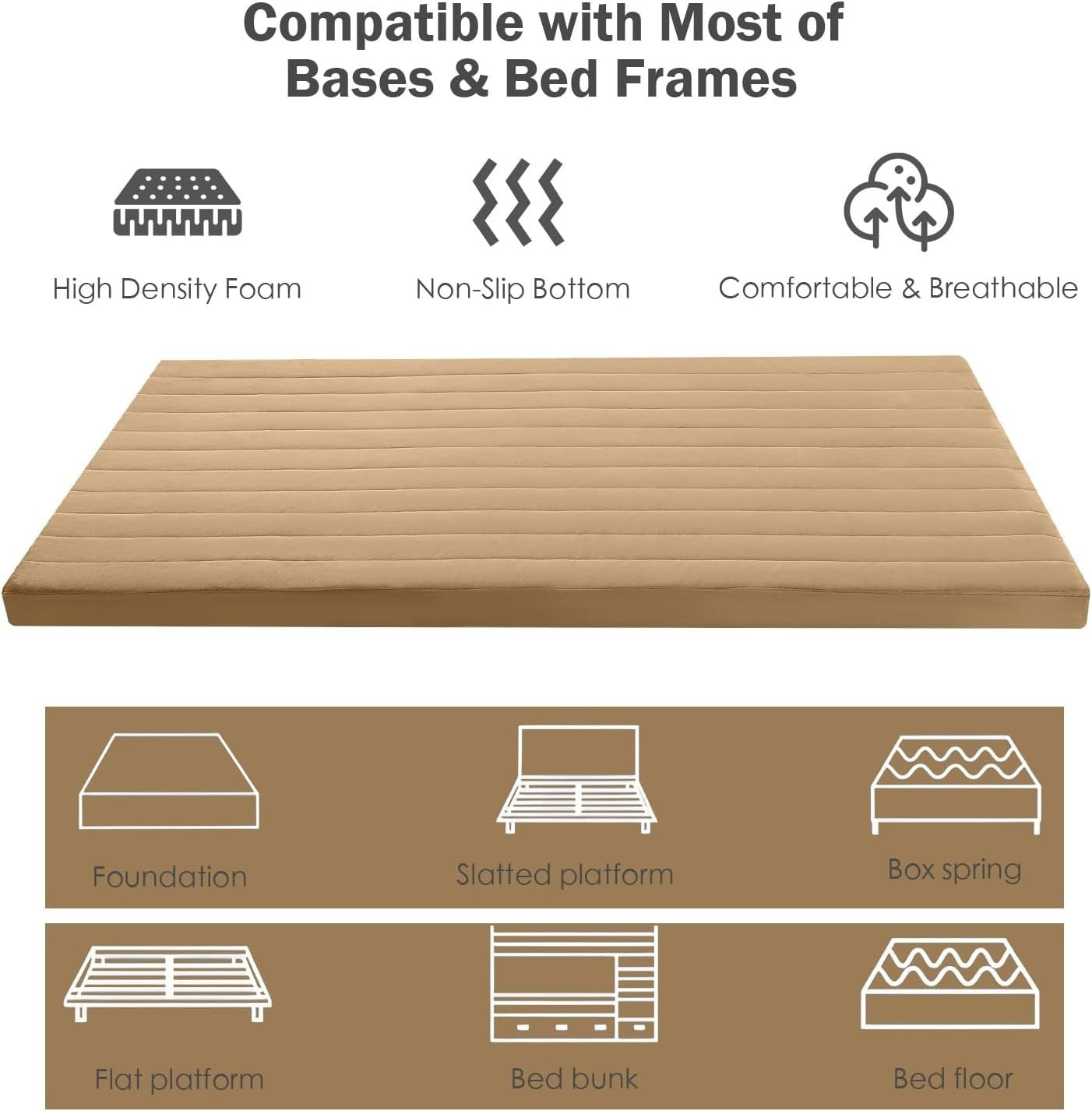 Double Floor Mattress Roll Up Futon Foam Bed Travel Guest Mat Brown