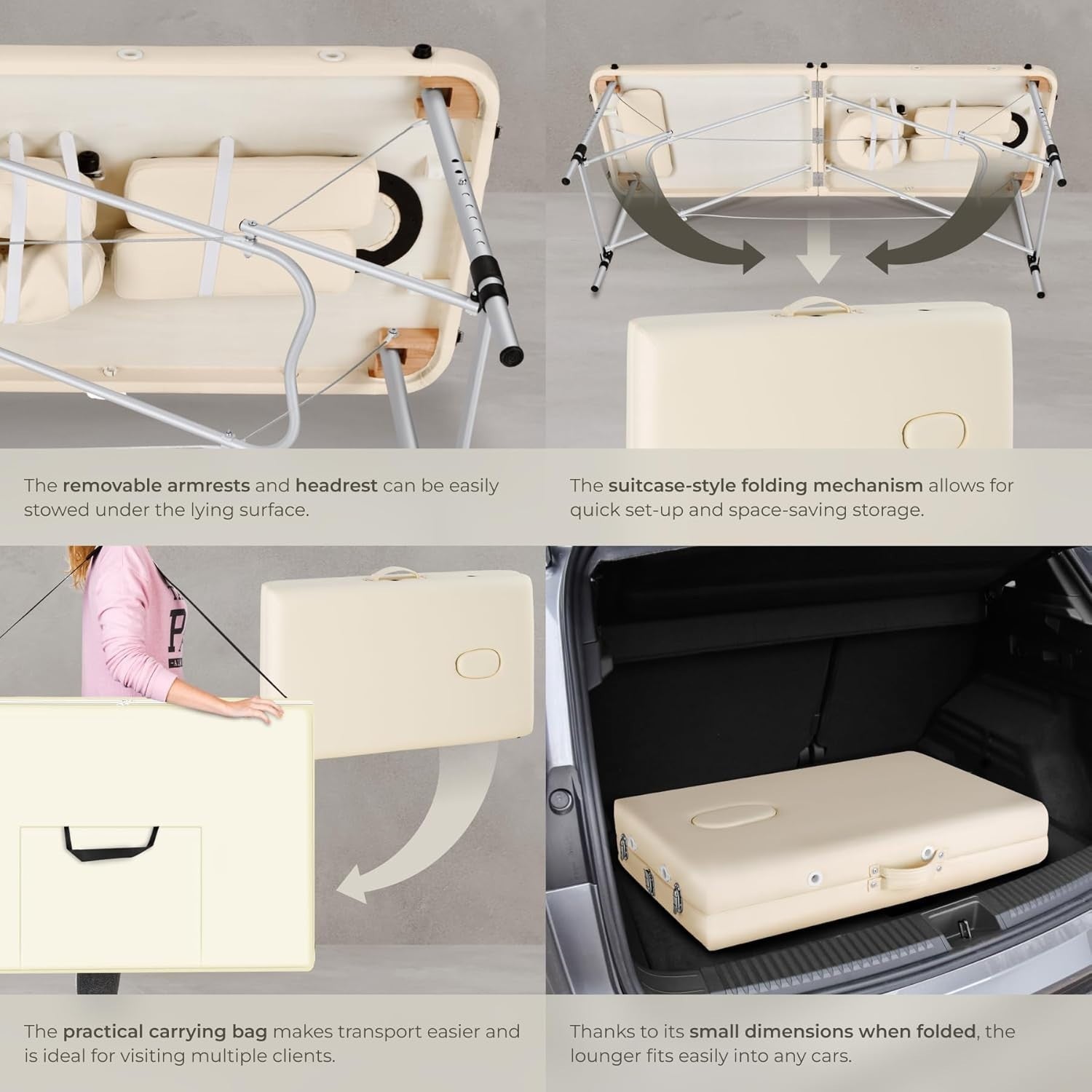 Portable 2 Section Massage Table Foldable Spa Beauty Bed 60cm Adjustable Beige