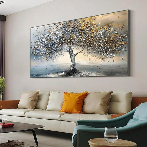 Tree of Life Canvas Wall Art 60x120cm Blue Gold Large