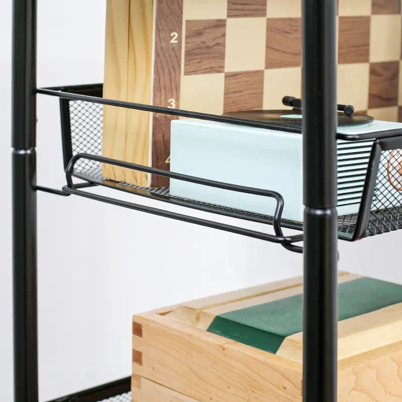 Black 5-Tier Rolling Storage Cart with Mesh Baskets & Lockable Wheels