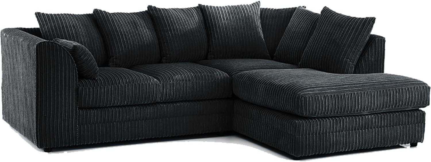 Black Jumbo Cord 4-Seater Right Hand Corner Sofa | Soft Cushions & Durable
