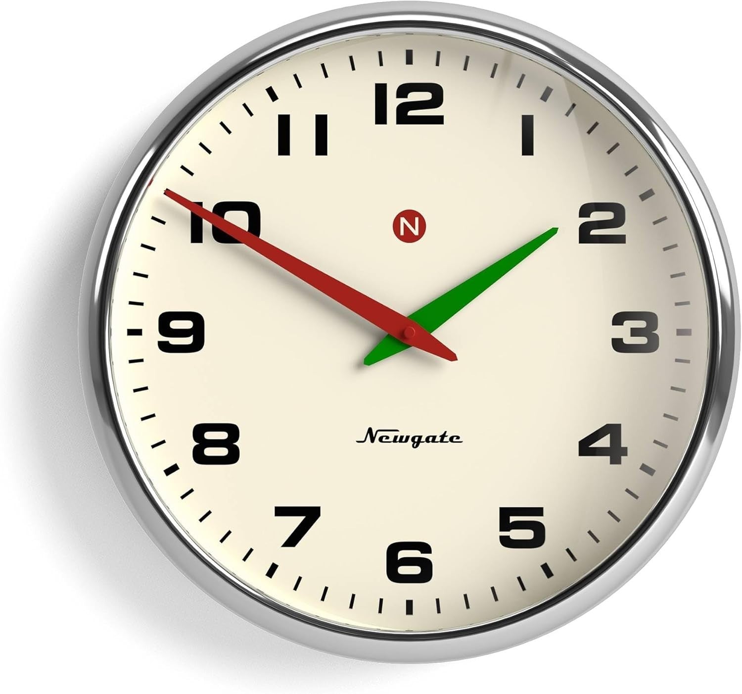 Large Retro Wall Clock Chrome 40cm Silent Sweep Convex Glass Metal