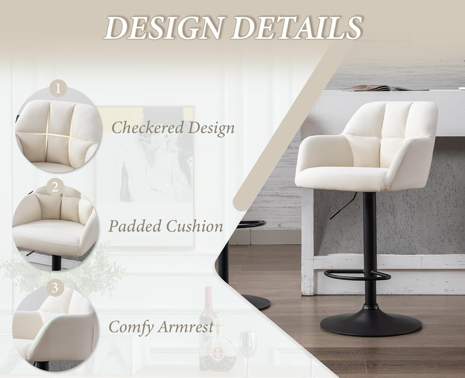 Set of 2 Velvet Swivel Bar Stools Adjustable Height Beige