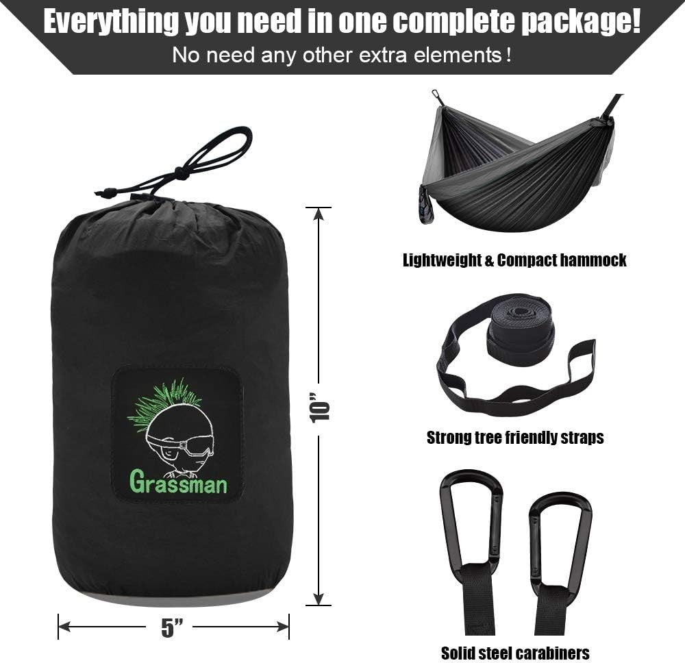 Camping Hammock Double/Single with Tree Straps, Lightweight Nylon for Travel