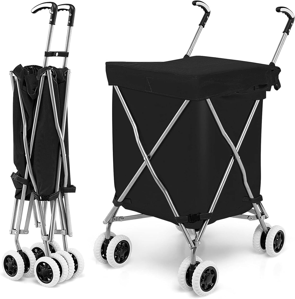 90L Folding Shopping Trolley 8 Wheels Large Push Cart Waterproof Bag