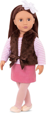 18” Fashion Doll Brunette Brown Eyes Faux Fur Outfit Set