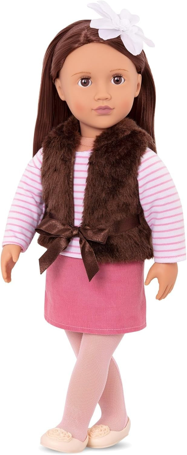 18” Fashion Doll Brunette Brown Eyes Faux Fur Outfit Set