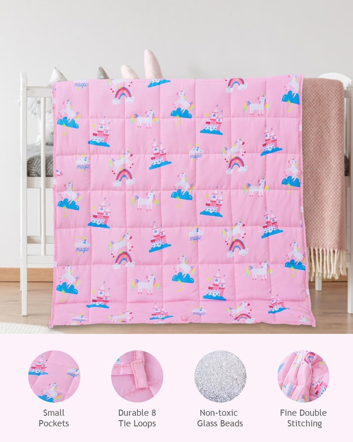 2.3kg Weighted Blanket Pink Unicorn Soft Cozy for Calming Sleep 90x120cm