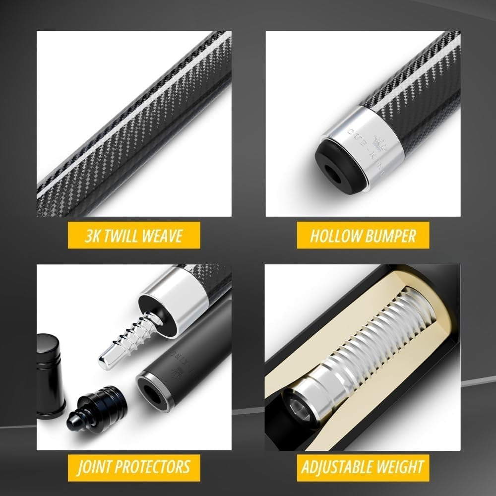 Carbon Fibre Pool Cue 58 Inch 12.5mm Tip 2 Piece 18oz Pro Stick