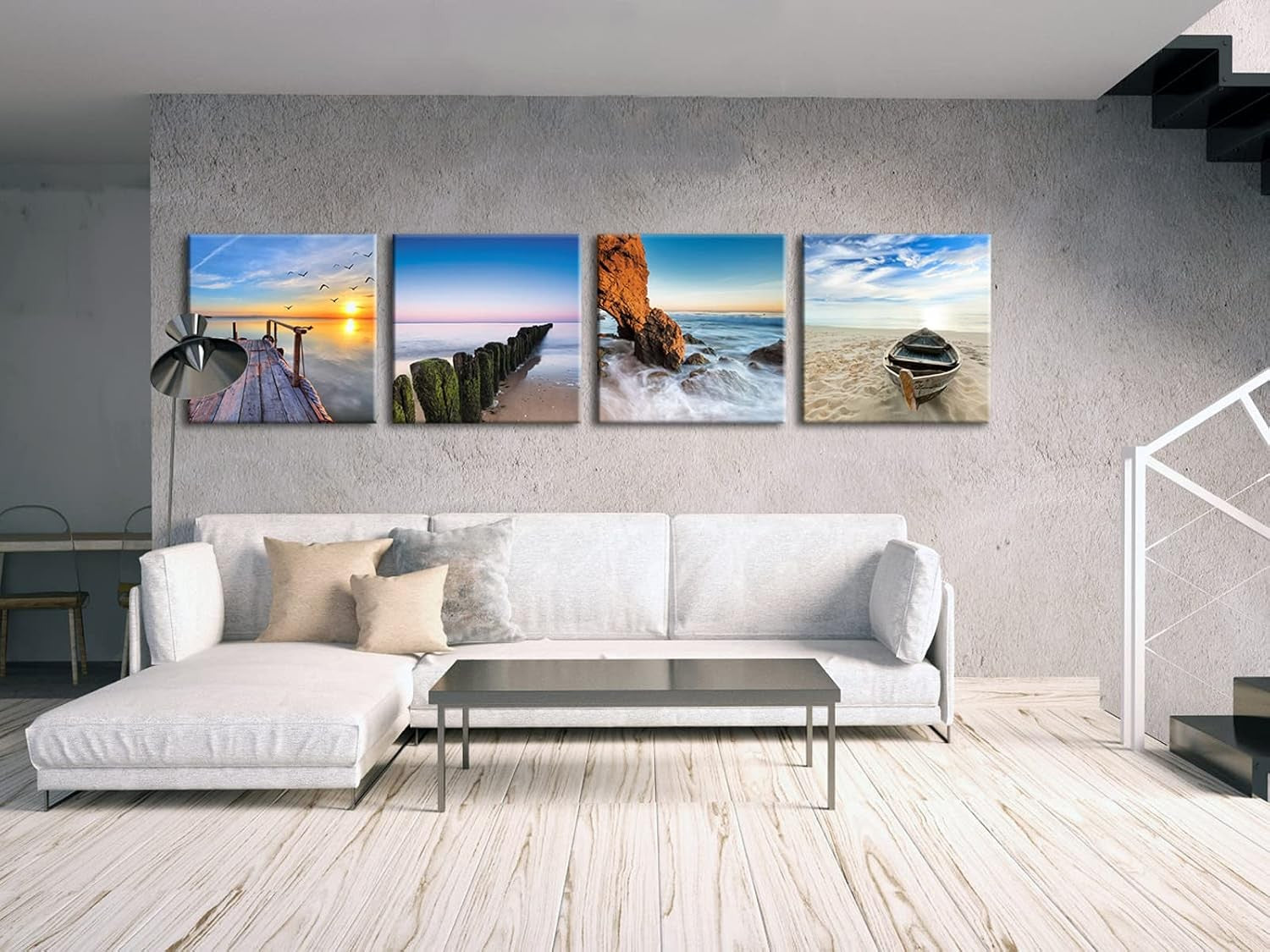 Large Seascape Canvas Wall Art 4 Panel Beach Ocean Prints