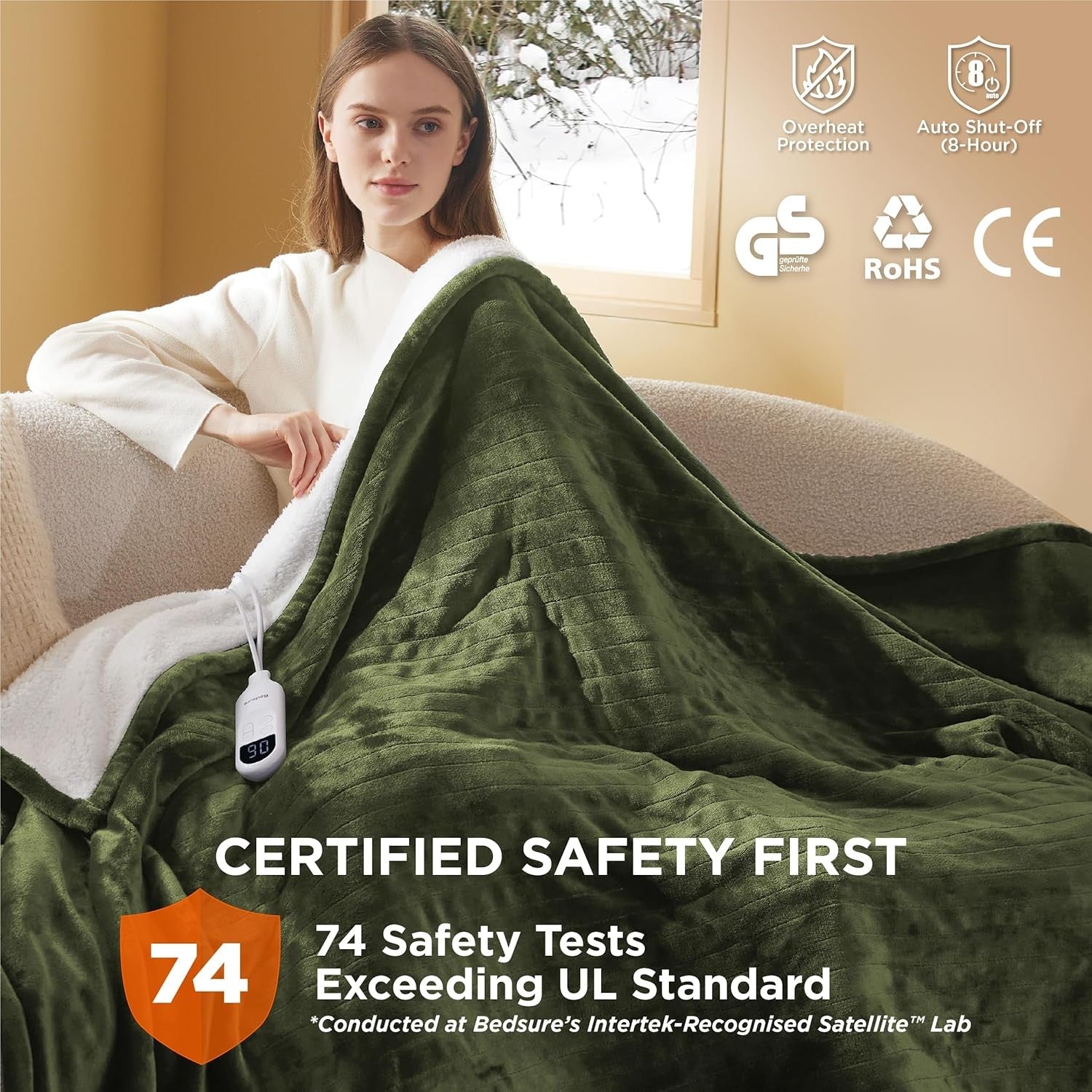 Electric Heated Throw Blanket Ultra Soft Flannel 6  Timer Overheat Safe
