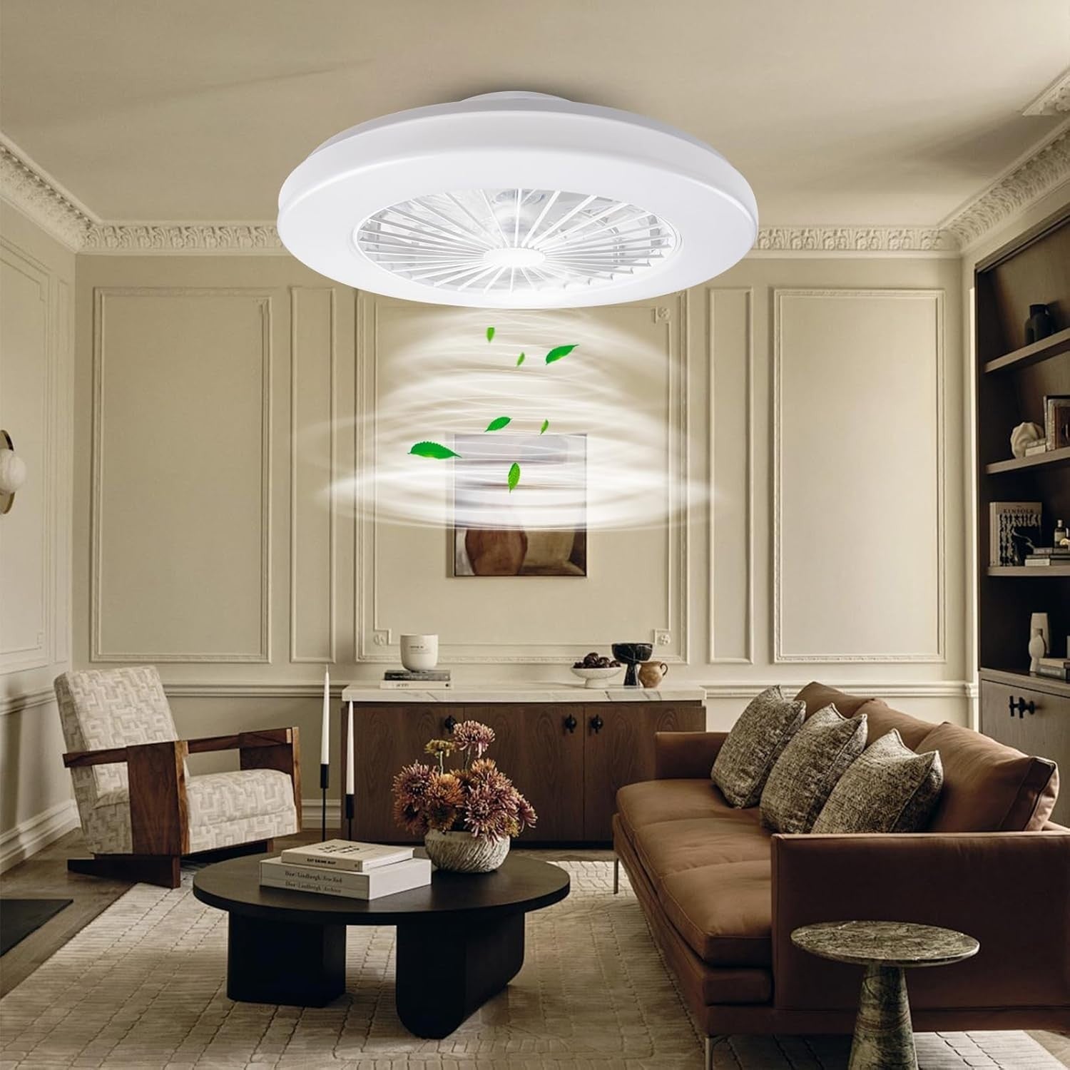 48cm LED Ceiling Fan Light, 24 Speeds, Dimmable 3000K-5500K, Remote, White