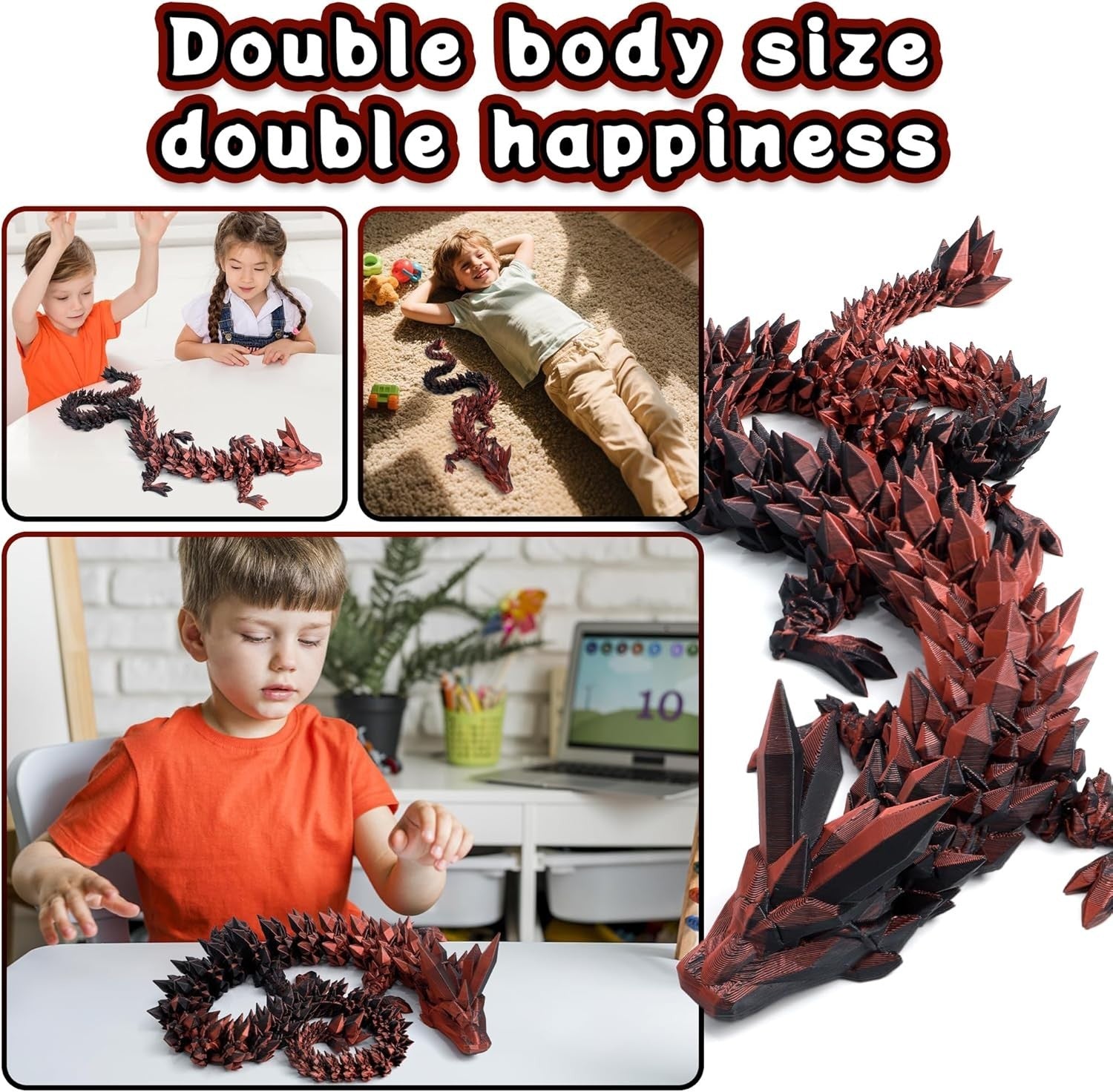 24in Pearly Articulated Dragon Fidget Toy 3D Printed Fantasy Decor