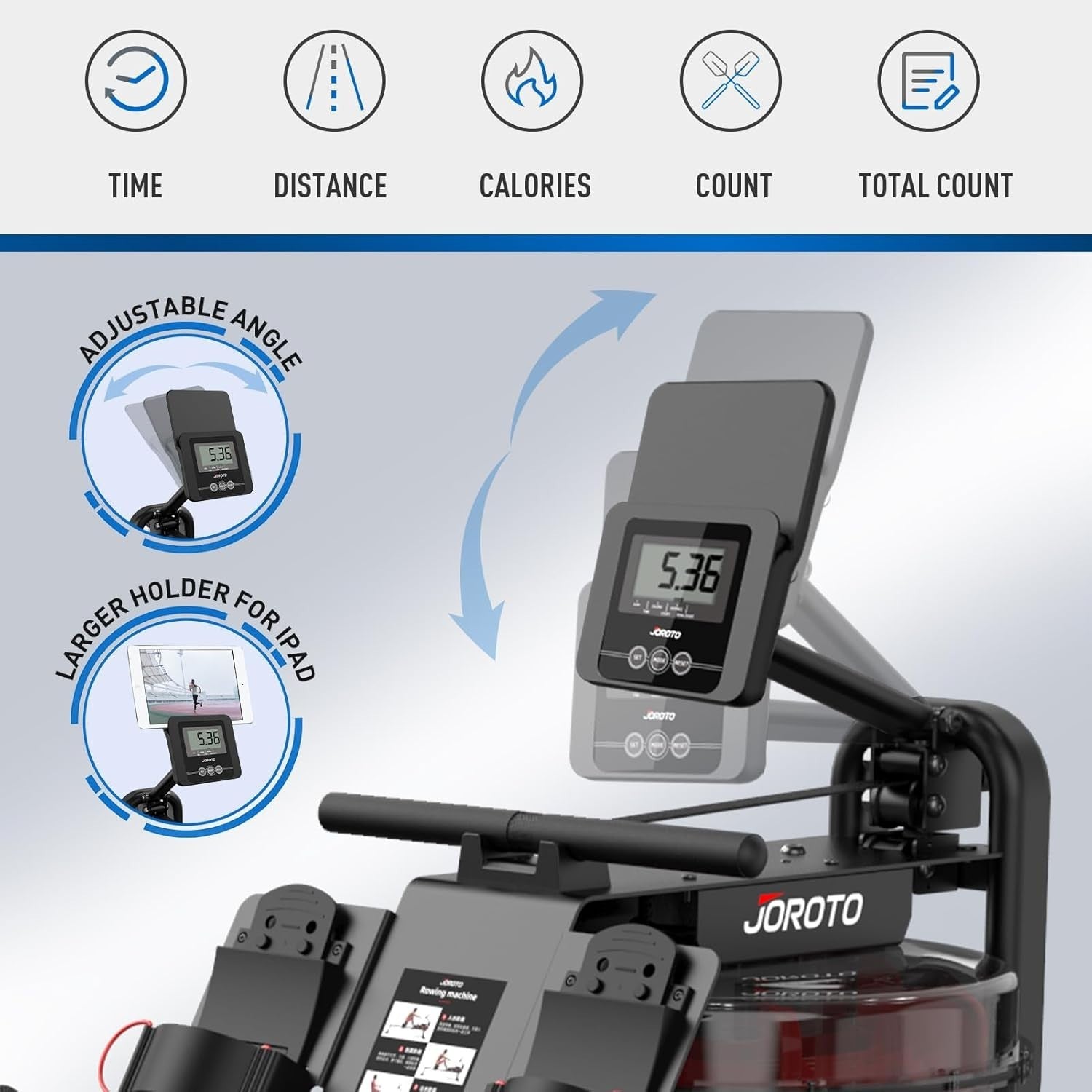 Foldable Water Rowing Machine Quiet Bluetooth 300LB Home Rower with LCD & Holder