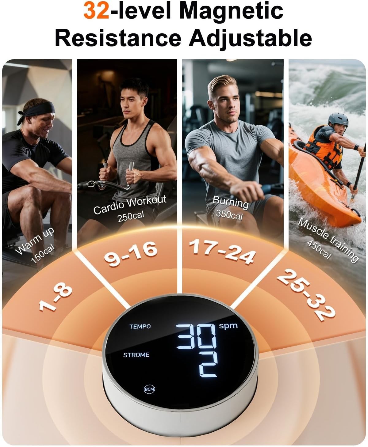 32-Level Magnetic Rowing Machine Quiet Belt Drive Home Gym Rower LCD App Track